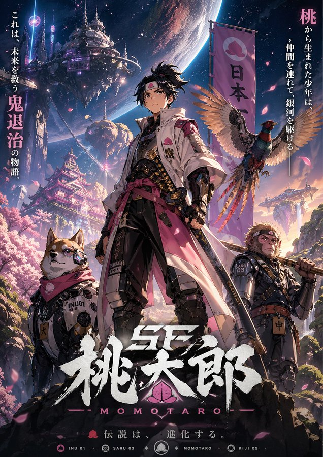 賽博科幻桃太郎主視覺圖