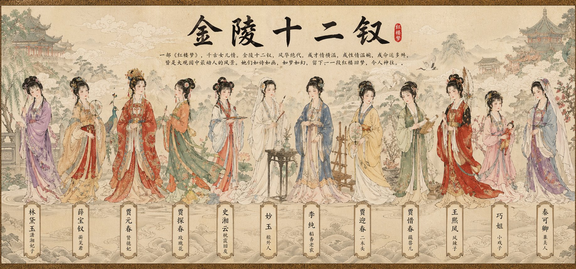 國風工筆八仙長卷插畫