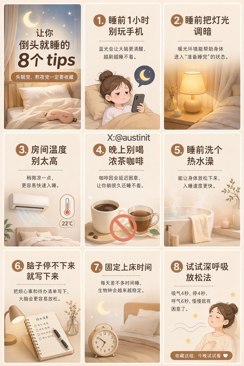 治癒系助眠指南九宮格