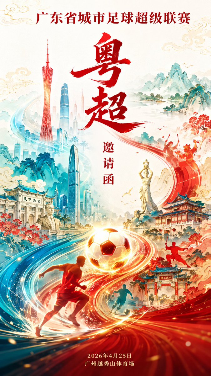 粵超聯賽國潮風邀請函海報