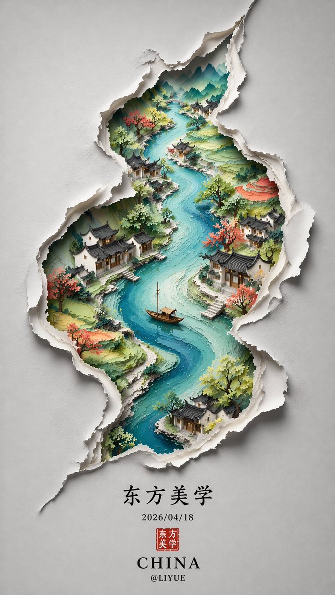 裂痕裡的水墨東方山水畫卷