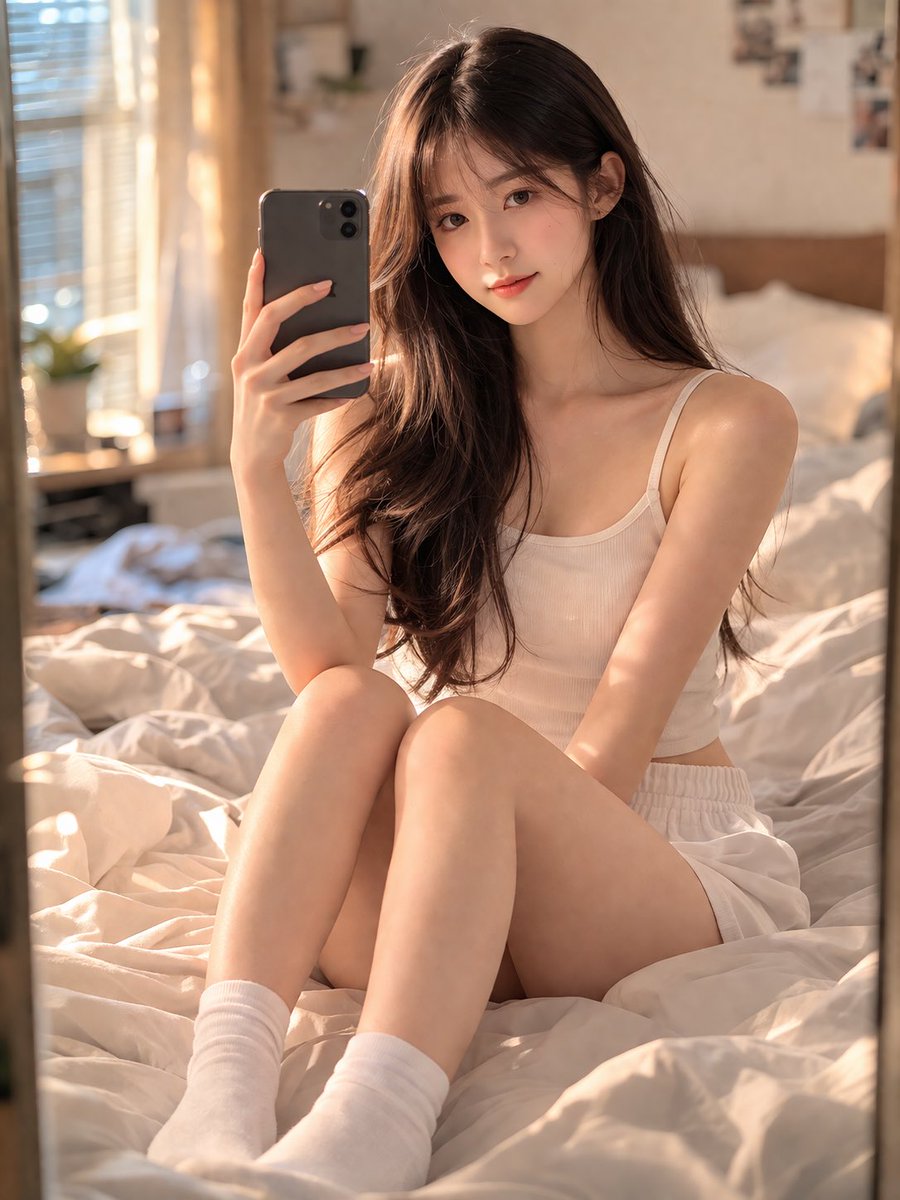 溫馨臥室裡的少女自拍