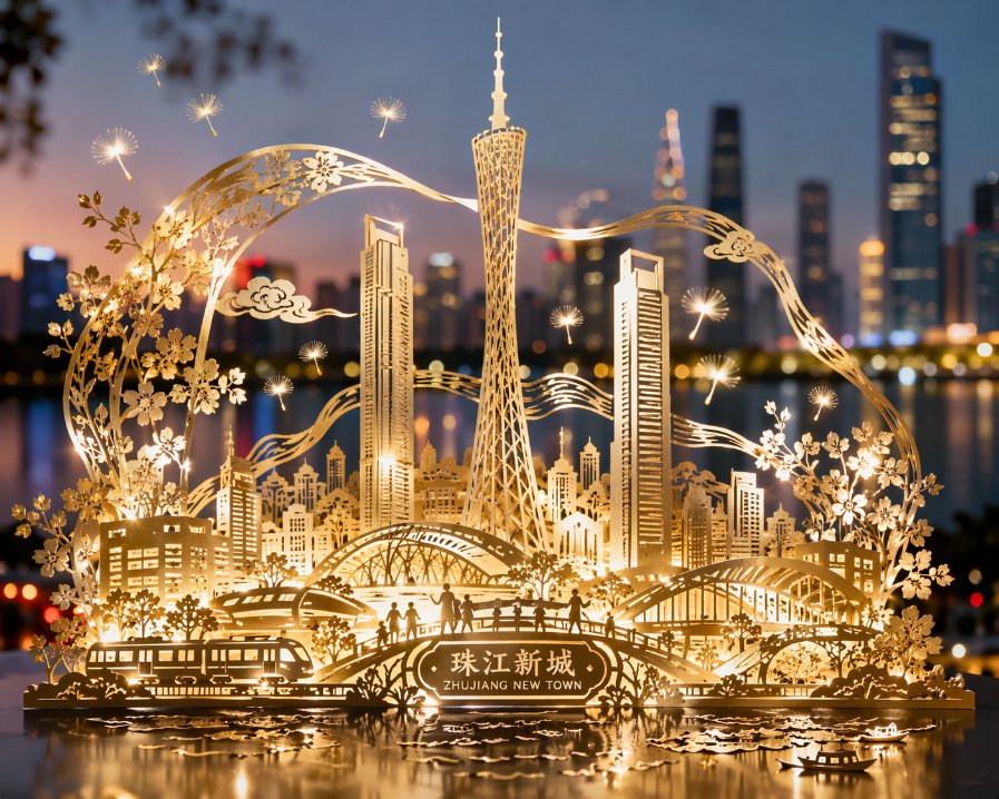 珠江新城剪紙璀璨夜景