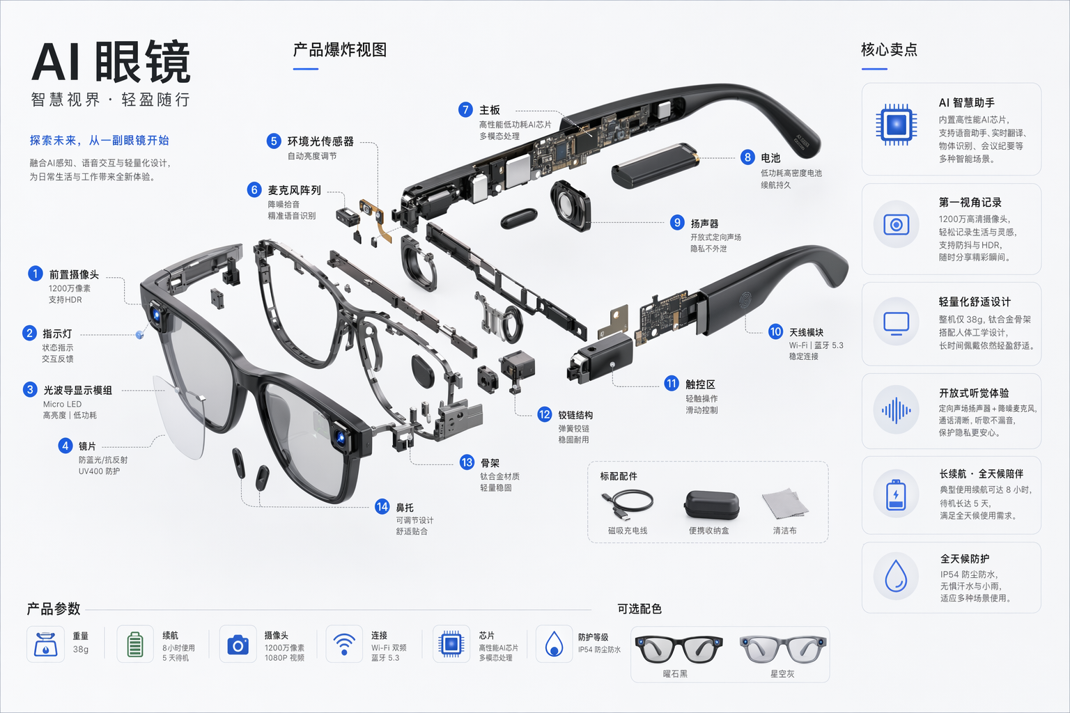 AI 眼鏡爆炸拆解圖