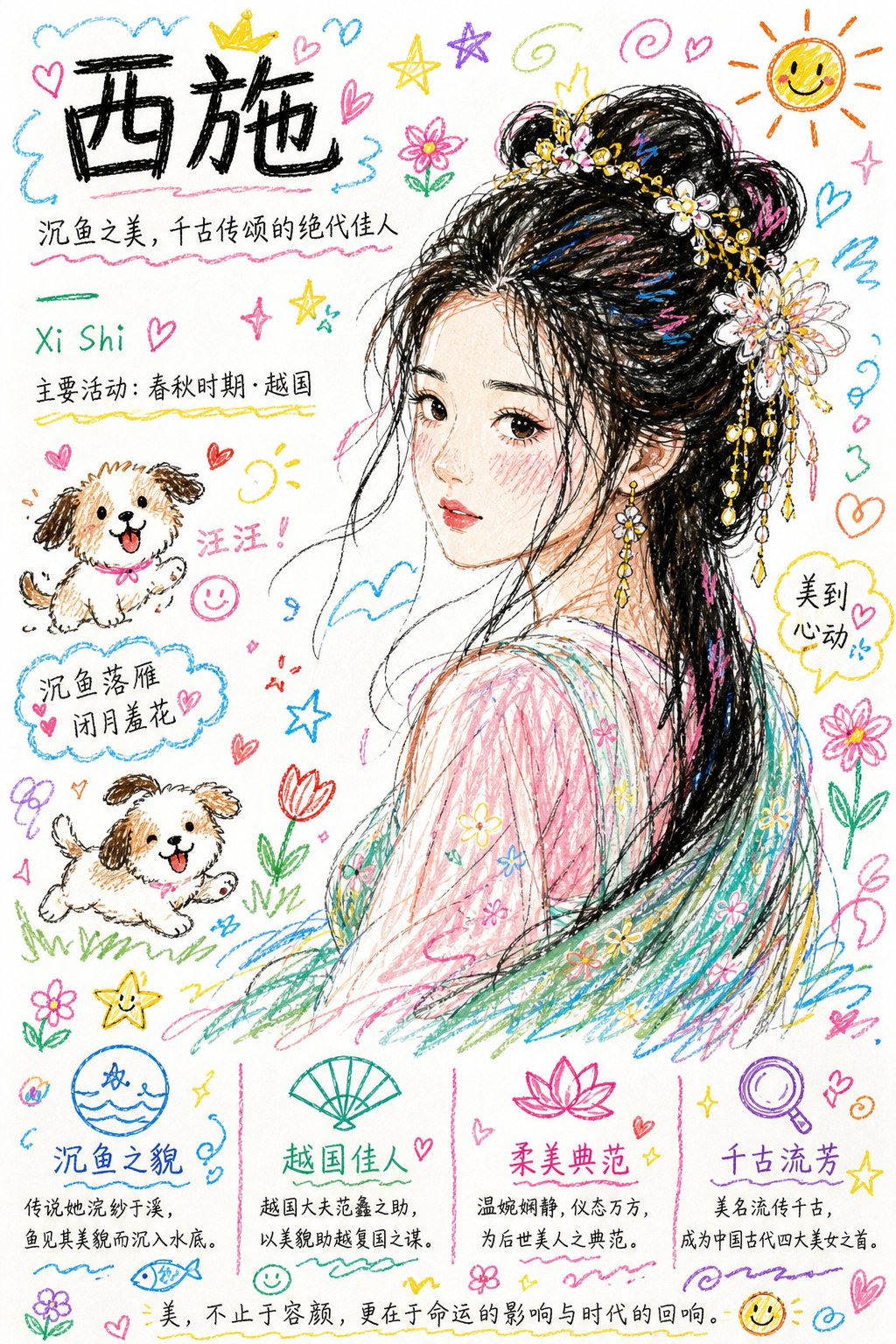 彩色潦草小狗線條風格重繪