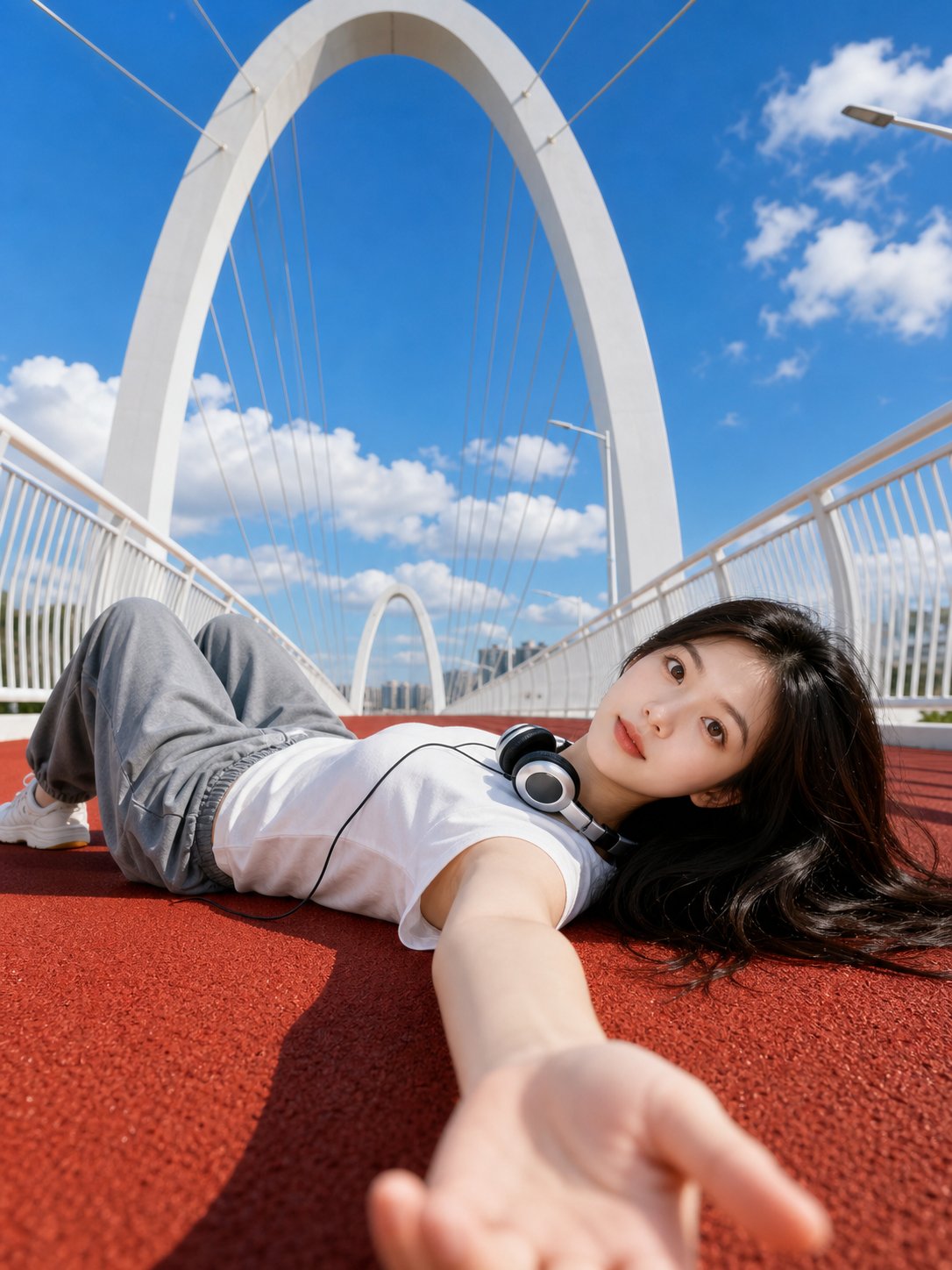 紅跑道低角度夏日人像