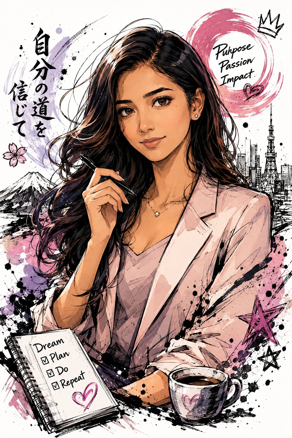 日系手繪塗鴉半身插畫