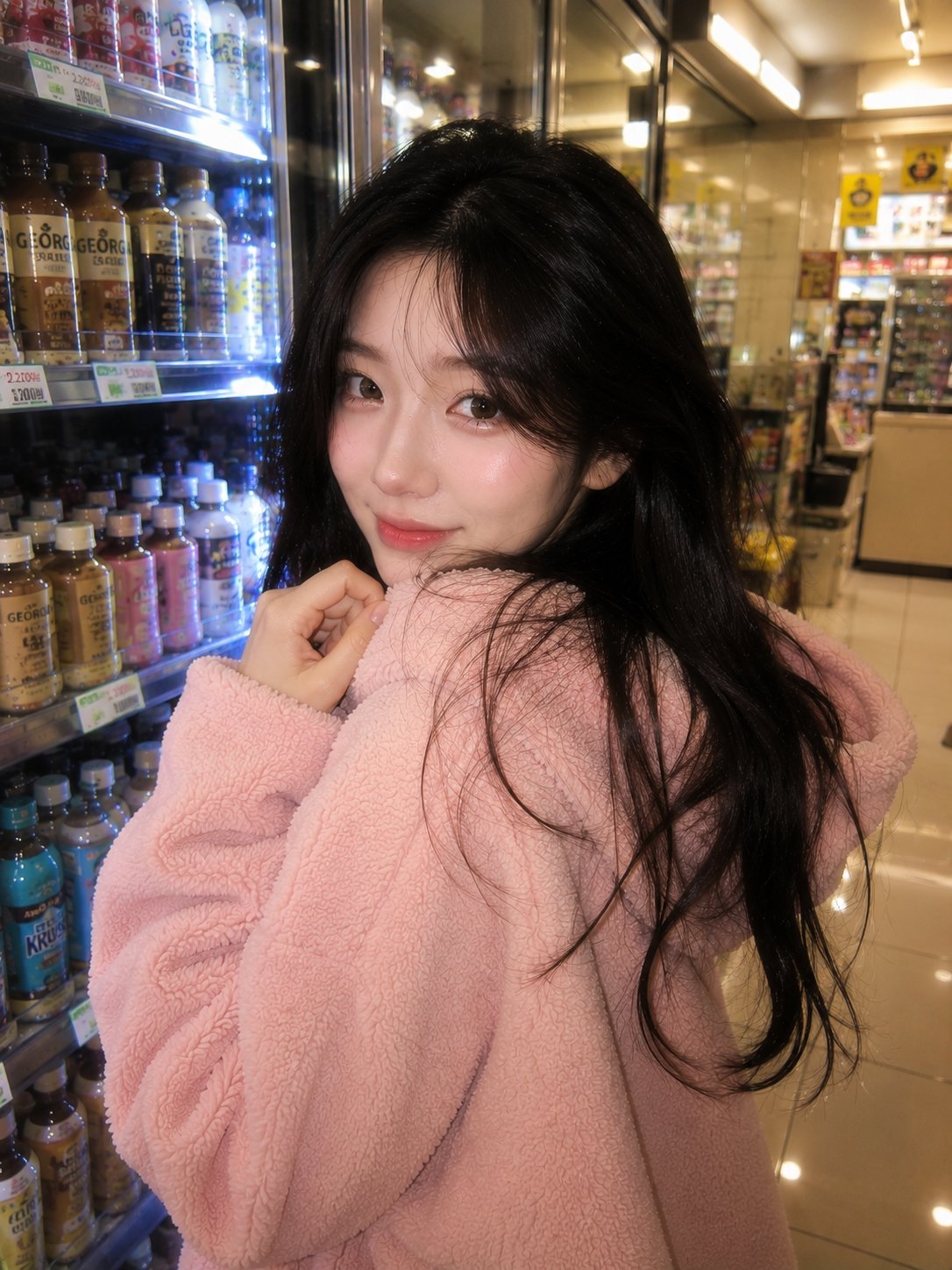 韓國便利店粉色 Hoodie 人像
