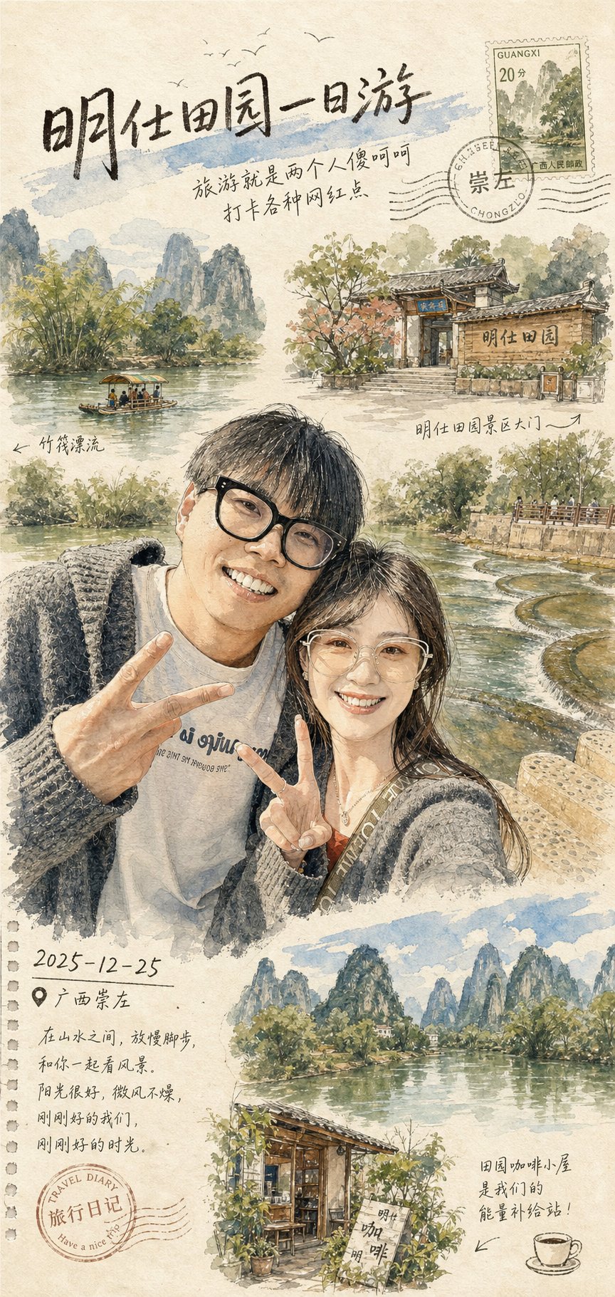 旅遊照水墨明信片
