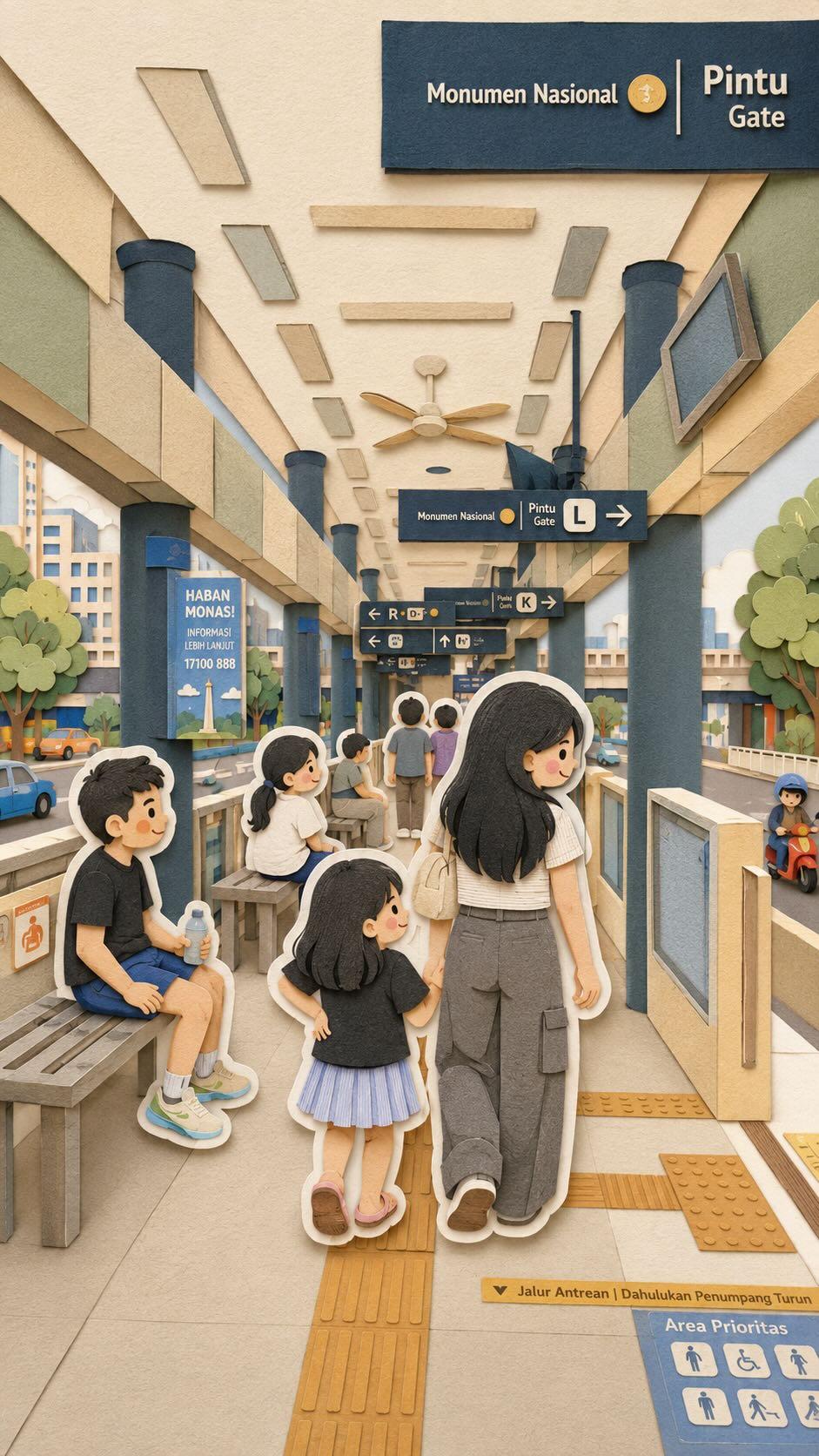 家庭旅行紙雕拼貼