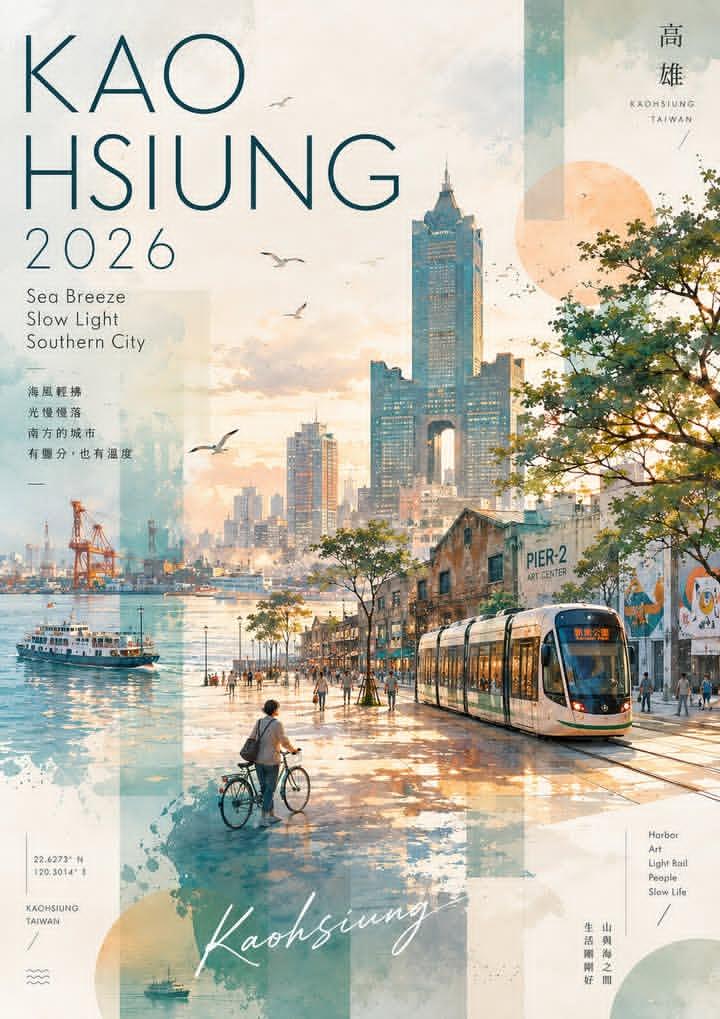 高雄水彩拼貼旅行海報