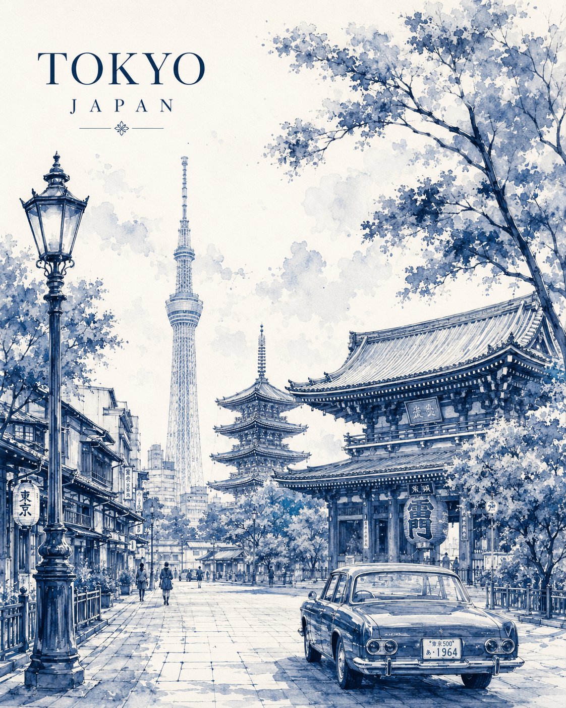 單色水彩城市旅行海報
