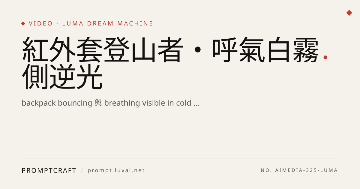 紅外套登山者・呼氣白霧側逆光