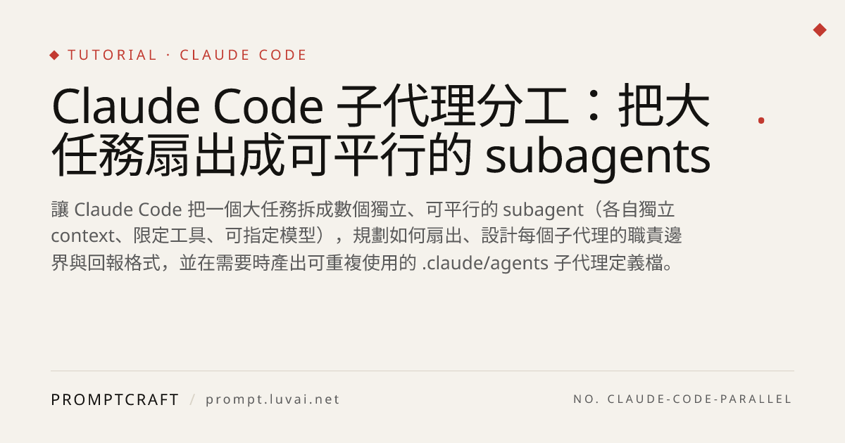 Claude Code 子代理分工：把大任務扇出成可平行的 subagents