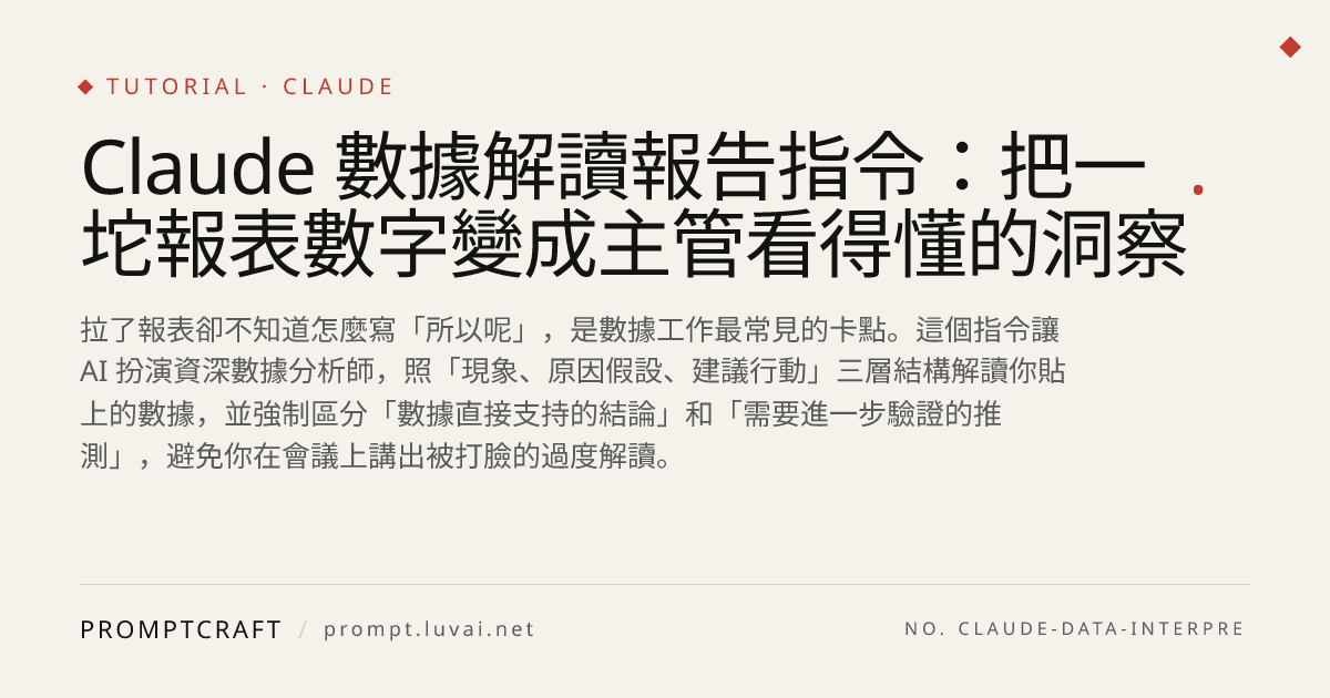 Claude 數據解讀報告指令：把一坨報表數字變成主管看得懂的洞察