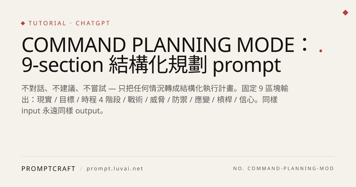 COMMAND PLANNING MODE：9-section 結構化規劃 prompt