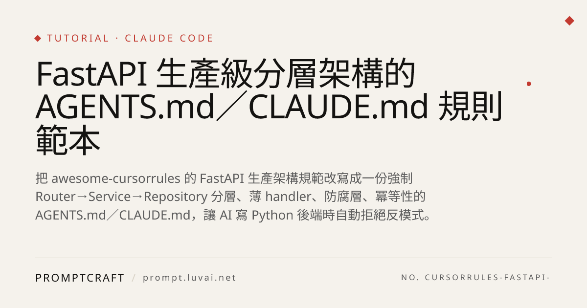 FastAPI 生產級分層架構的 AGENTS.md／CLAUDE.md 規則範本