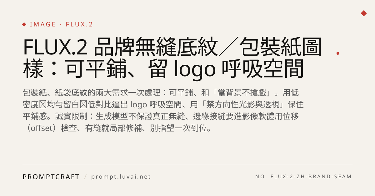 FLUX.2 品牌無縫底紋／包裝紙圖樣：可平鋪、留 logo 呼吸空間