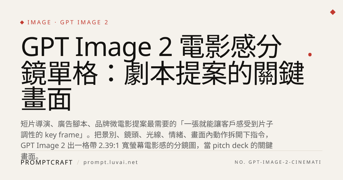 GPT Image 2 電影感分鏡單格：劇本提案的關鍵畫面
