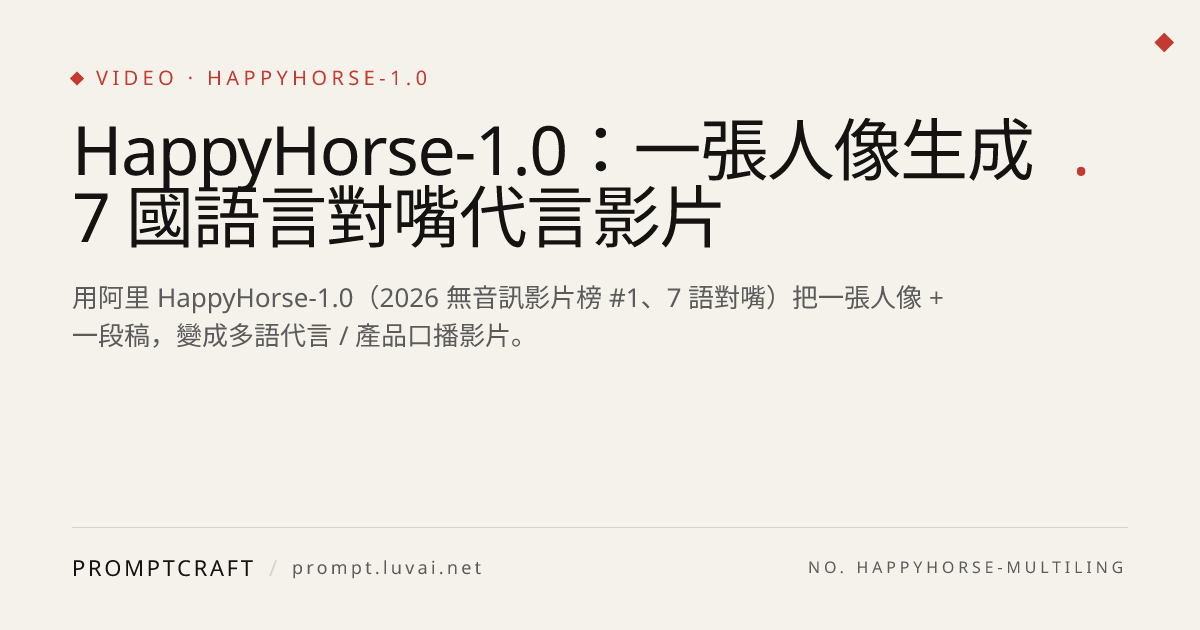 HappyHorse-1.0：一張人像生成 7 國語言對嘴代言影片