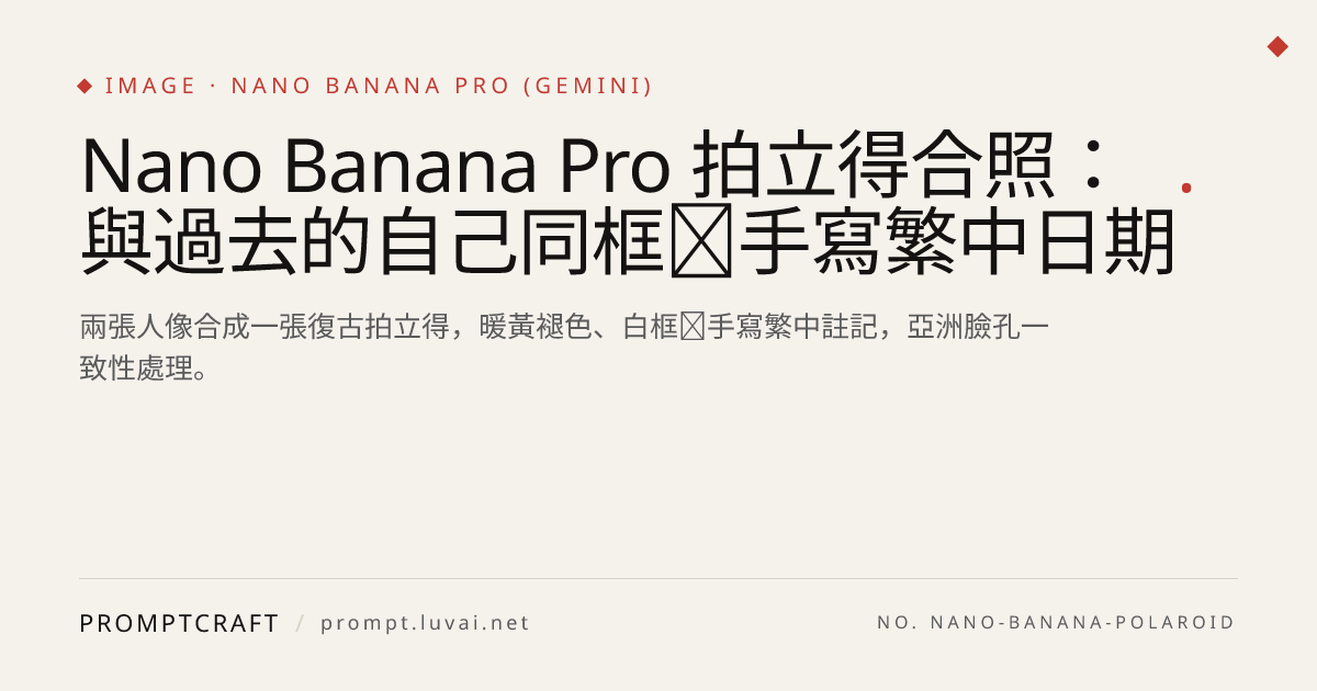 Nano Banana Pro 拍立得合照：與過去的自己同框＋手寫繁中日期