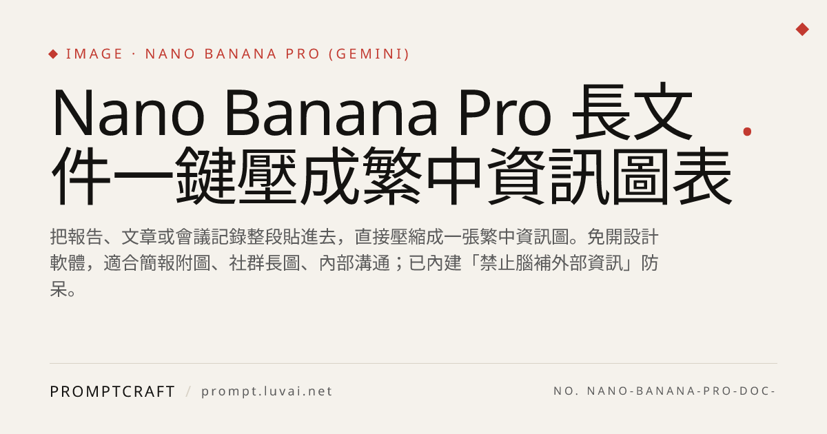 Nano Banana Pro 長文件一鍵壓成繁中資訊圖表