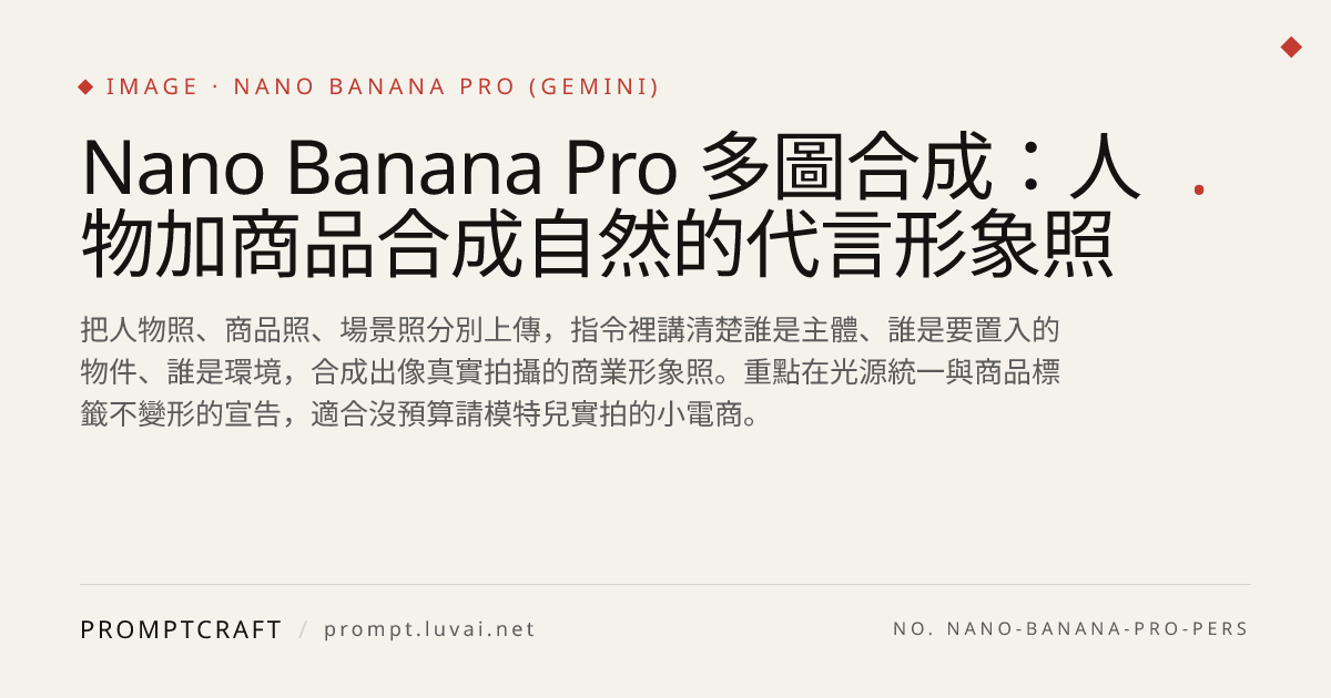 Nano Banana Pro 多圖合成：人物加商品合成自然的代言形象照