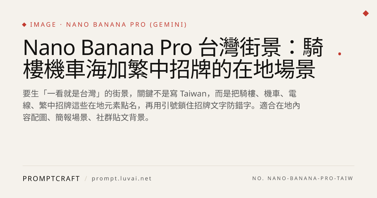 Nano Banana Pro 台灣街景：騎樓機車海加繁中招牌的在地場景