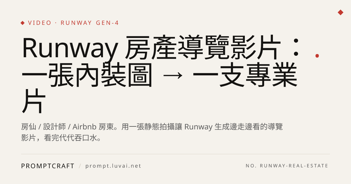 Runway 房產導覽影片：一張內裝圖 → 一支專業片