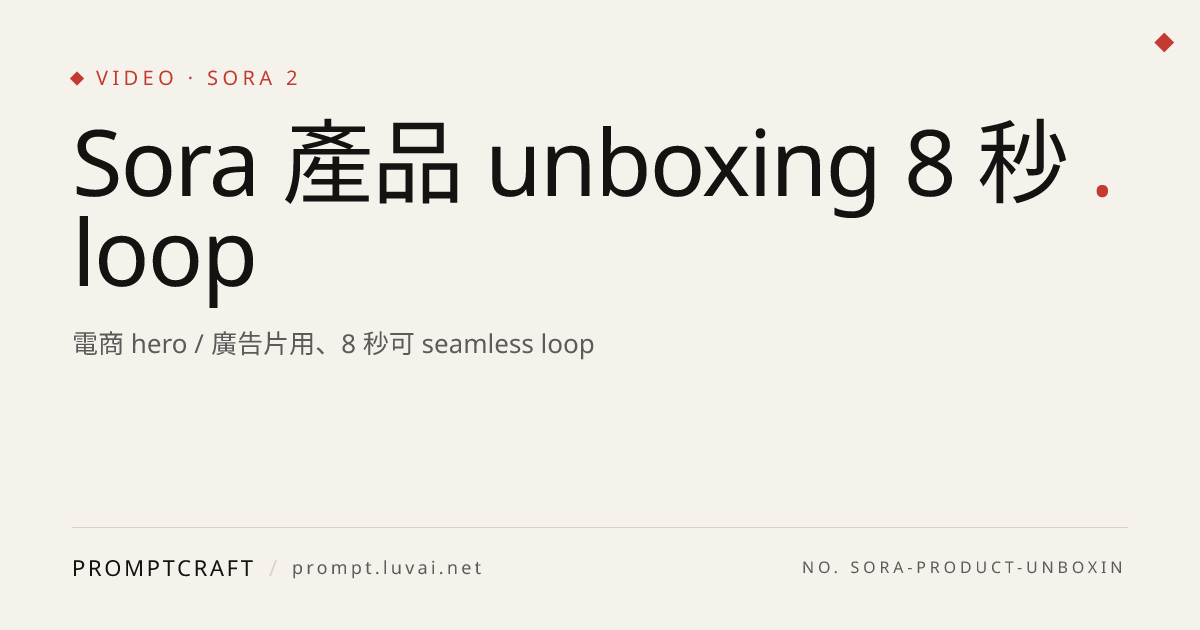Sora 產品 unboxing 8 秒 loop