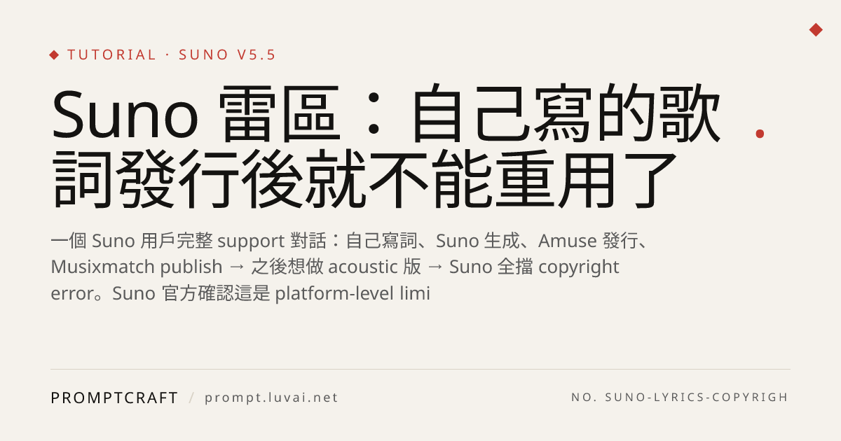Suno 雷區：自己寫的歌詞發行後就不能重用了