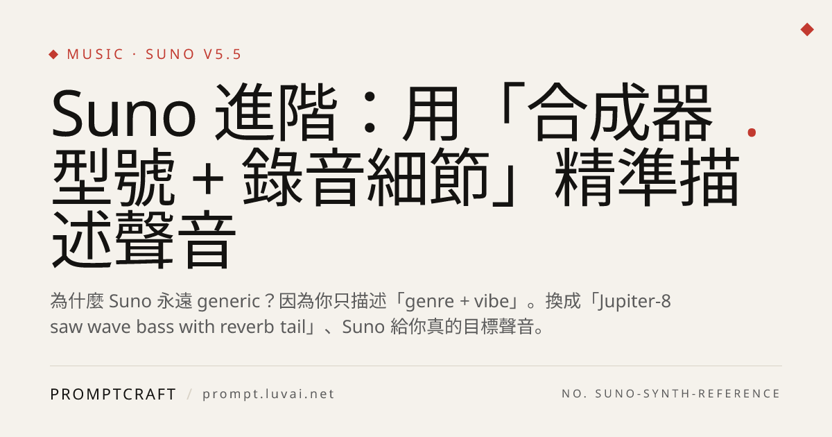 Suno 進階：用「合成器型號 + 錄音細節」精準描述聲音