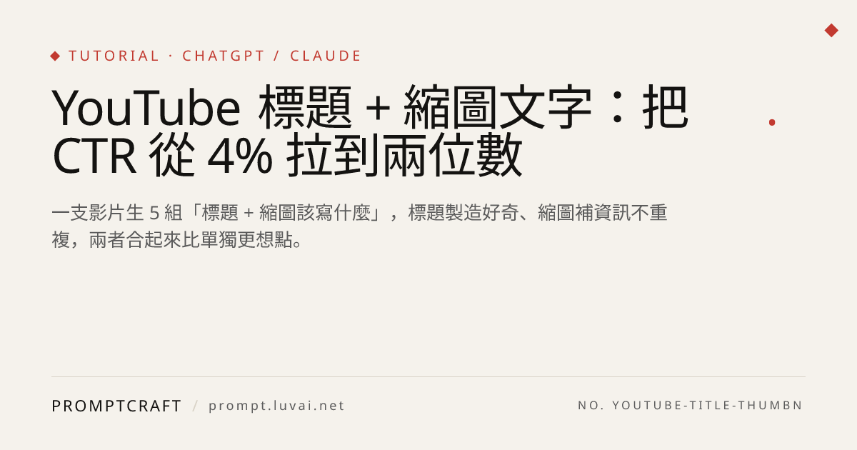 YouTube 標題 + 縮圖文字：把 CTR 從 4% 拉到兩位數